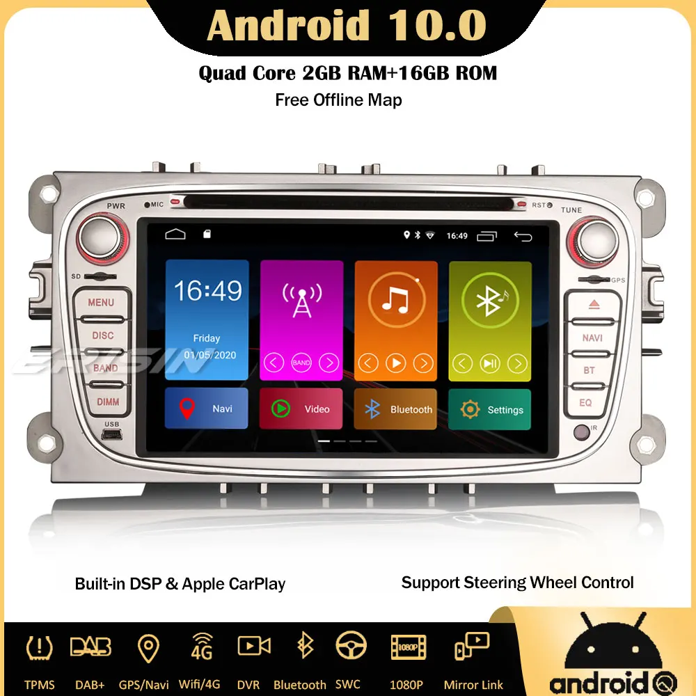 Erisin 2919 Android 10 0 DSP Авторадио DAB + GPS WiFi OBD CarPlay DVR Bluetooth SWC 4G Ford Focus Mondeo Galaxy C/S-Max |