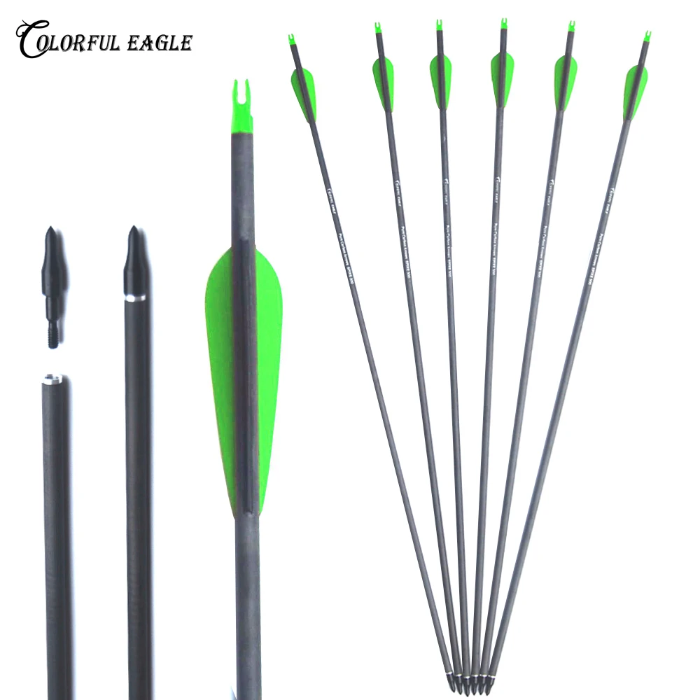 Archery Pure Carbon Arrows 28"30"31" Spine 300 400 3" Feather For