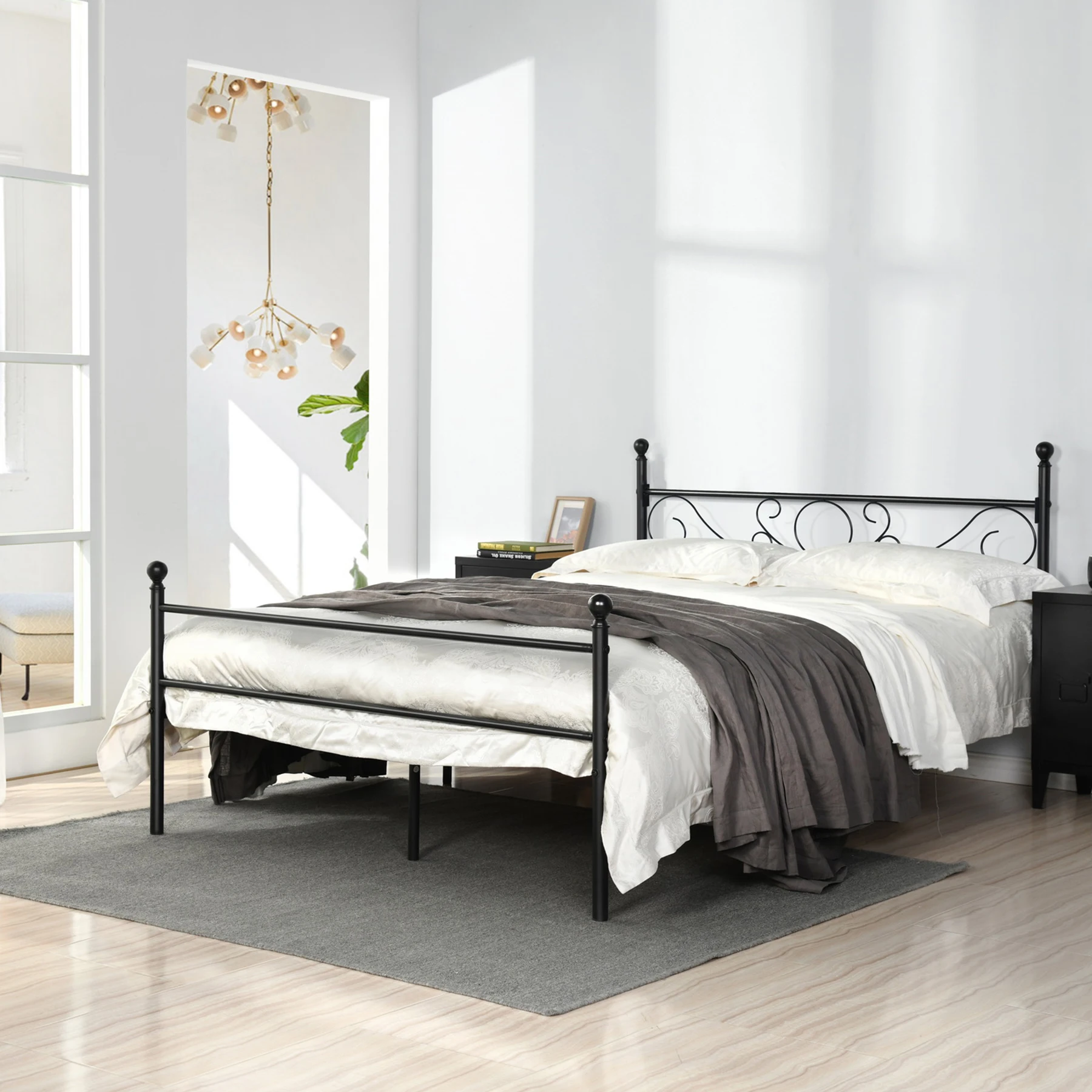 Modern Design Bed Frame With Headboard And Footboard Double Bed Frame Made  Of Metal With Large Storage(black/white, 140 X 200cm) - Beds - AliExpress
