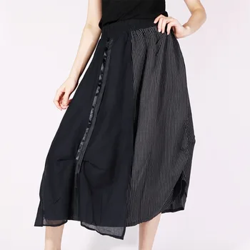 

[EWQ] Hit Color Splice High Waist A-line Skirt Women 2020 Spring New Large Size Loose Personality Popular Bottom Tide PC829