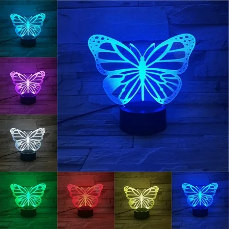 VCity красивая бабочка 3D лампа 7 цветов меняющая ночник потрясающая визуализация оптические подарки для девочек маска для работы Декор - Испускаемый цвет: A