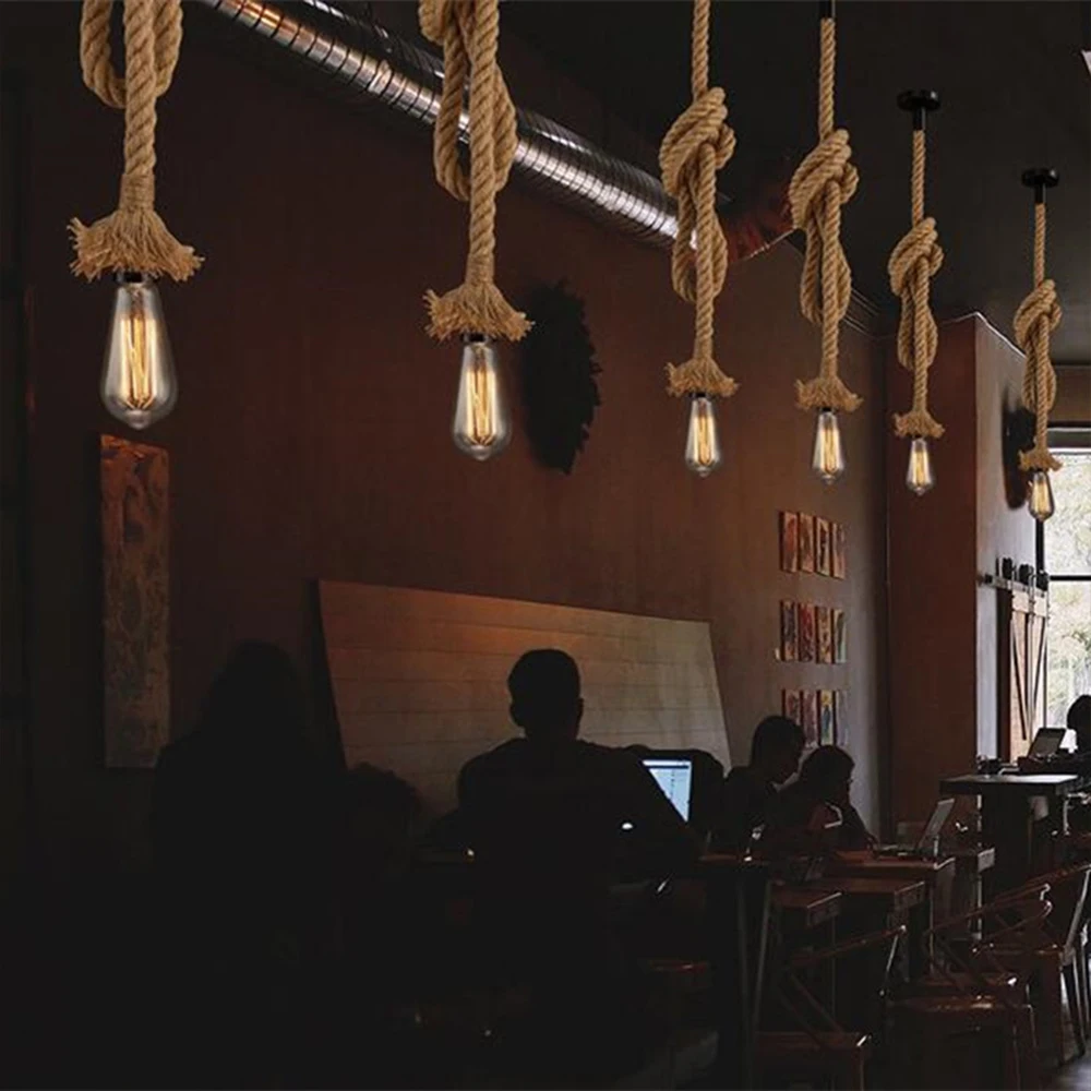  Hemp Rope Retro Pendant Lamps Nordic Style E27 Edison Bulb Light Fixture Vintage Hanging Lighting F - 33013683909