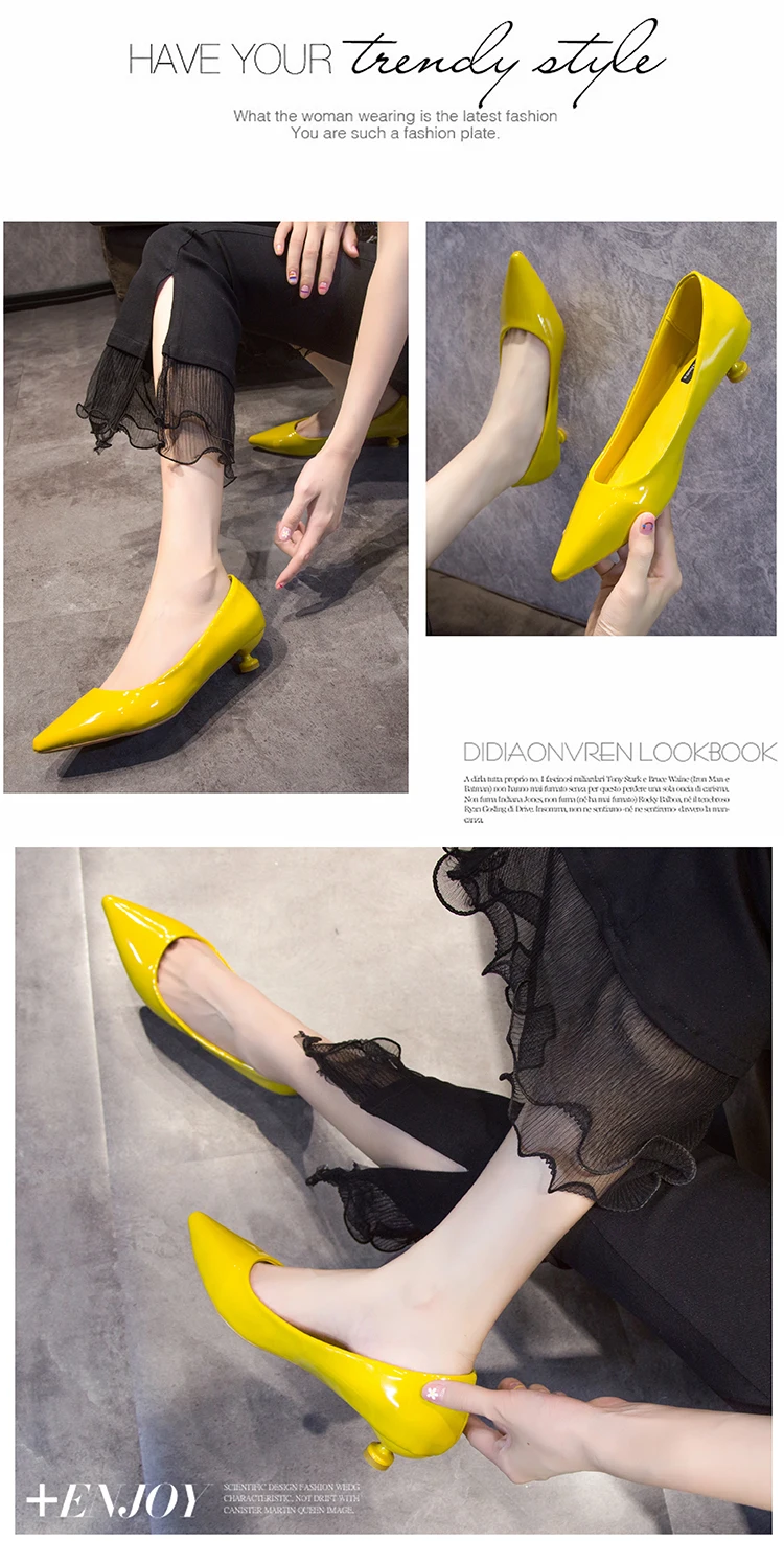 Новые весенние женские туфли; цвет желтый, бежевый, синий, черный; тонкие туфли на каблуке 3 см; тонкие женские туфли из искусственной кожи с острым носком на тонком каблуке