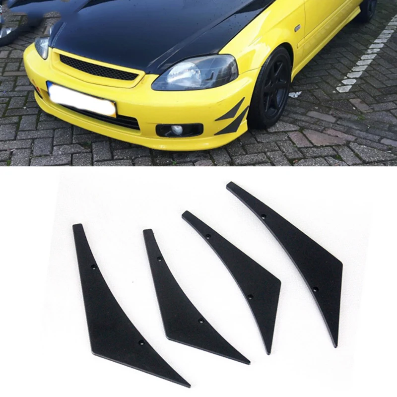 

4Pcs/set Black Car Spoiler Fit Front Bumper Lip Splitter Fin Air Knife Auto Body Kit Valence car Chin Accessory