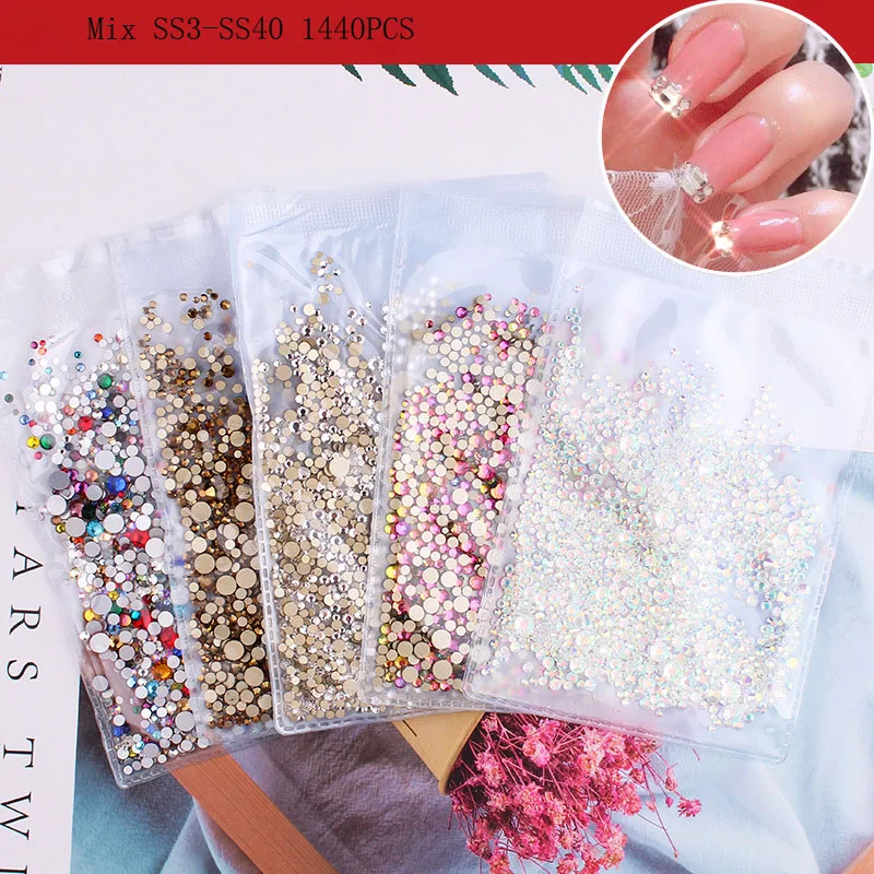 

Glitter 3D Rhinestones AB Flat Back Shiny Stones Nail Art Decorations Mixed Size Nail Gems Crystal Strass Accessories