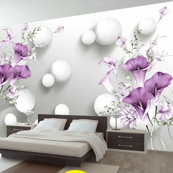 

Custom Photo Wallpaper 3D Stereo Circle Ball Purple Calla Flowers Murals Modern Bedroom Living Room TV Background Wall Painting