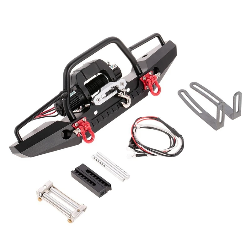 

Hot Metal Front Bumper with 2 LED Light & Remote Control Electric Winch for Traxxas TRX-4 SCX10II 90046