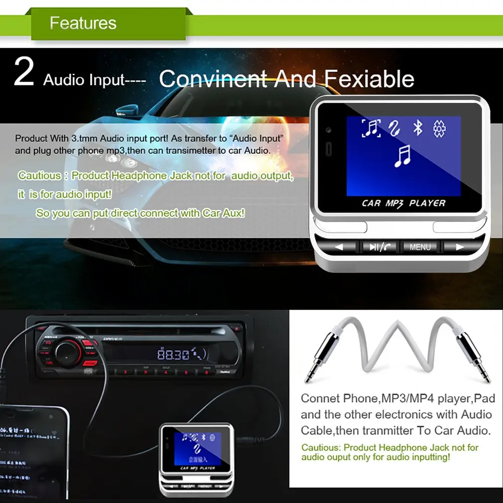 1," lcd Автомобильный MP3 fm-передатчик модулятор Bluetooth Handsfree Музыка MP3 аудио плеер с пультом дистанционного управления Поддержка TF карты/USB