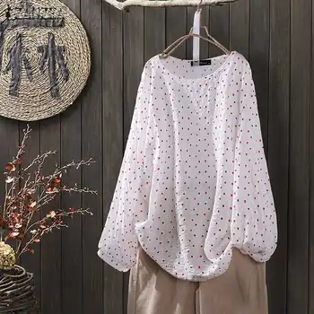 

Spring Plus Size ZANZEA Women Casual Blouse Summer Long Sleeve Polka Dot Printed Party Tunic Tops Shirts Female Blusas Chemise 7