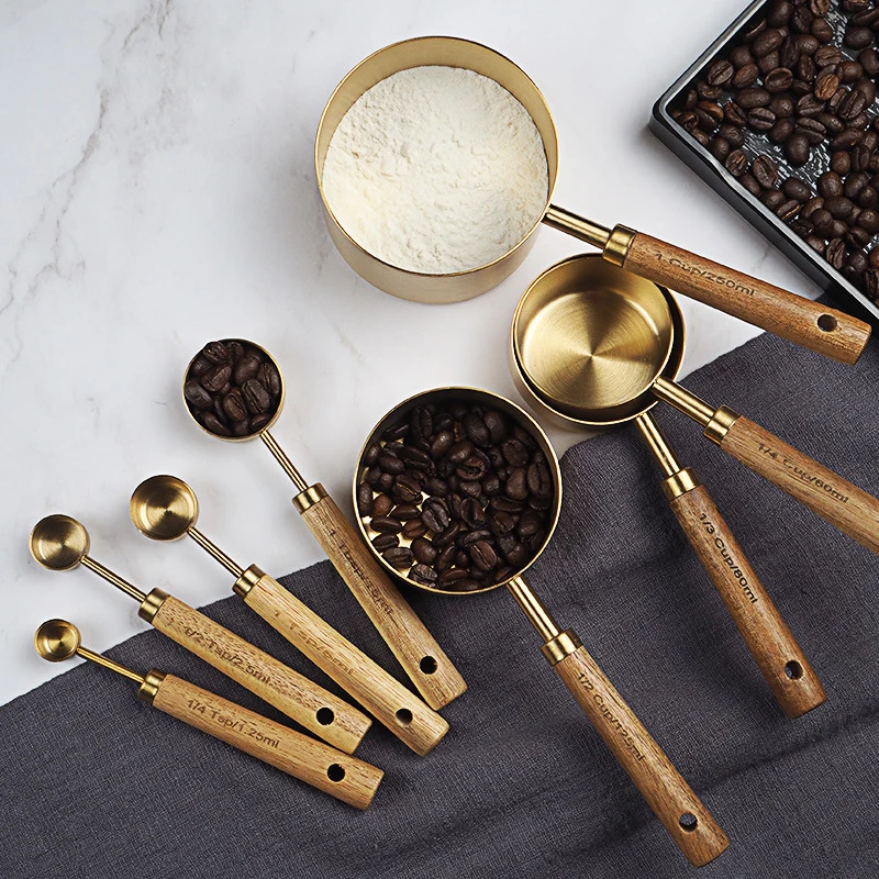 Golden Metal Measuring Cups And Spoons Set - Perfect For Baking