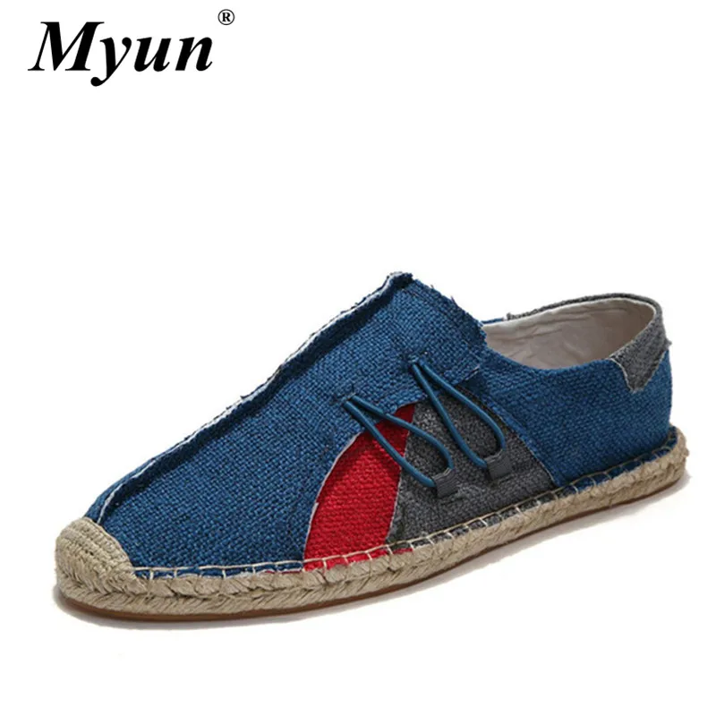 Новинка 2019 года модные мужские льняные Эспадрильи на плоской подошве Мужская