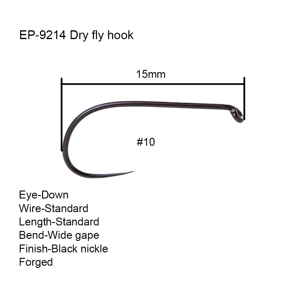 Eupheng Plus, 25 шт., 50 шт., EP-9214, вниз, глаз, Стандартный, тонкий, для соревнований, крючки для мух, без колючки, сухие, черные, никелированные, рыболовные крючки для мух