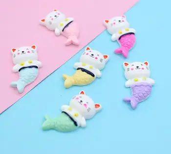 

Kawaii Flat Back Resin Cartoon Animal fish tail cat animal Resin Cabochons Scrapbook Phone Craft Decoration Parts wholesale