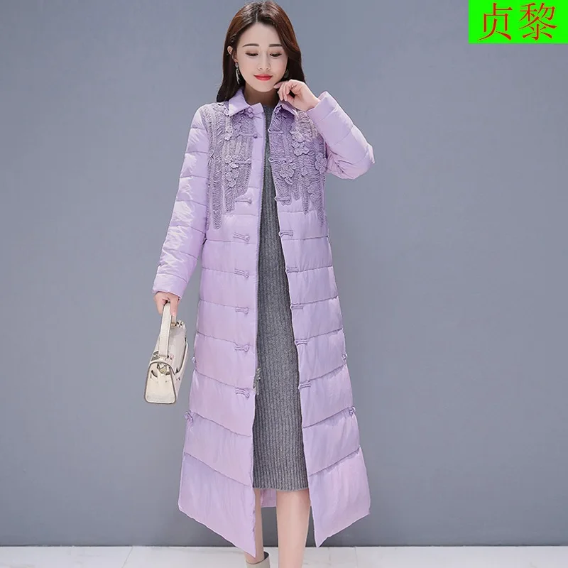 

2018 Winter New Style WOMEN'S Dress Korean-style Exta-long Cotton-padded Jacket Chinese-style over-the-Knee down Jacket Cotton-p