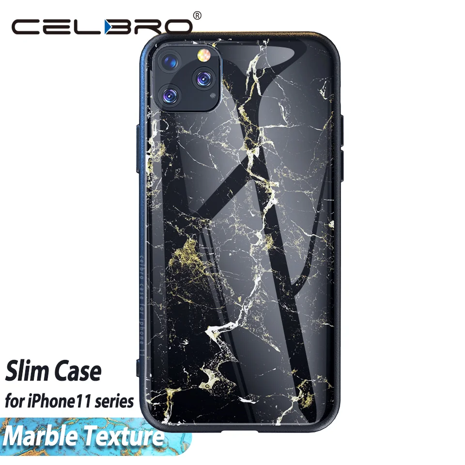

New For Apple Iphone 11 Iphone11 Pro Max Marble Tempered Glass Case Cover Silicone Frame Case For iphone 11 pro Glass Case Logo