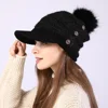 Autumn And Winter Female Warm Hat Beanies Cap With Visor Women Skullies Acrylic Button Hairball Plus Velvet Warm Soft Knitting 6