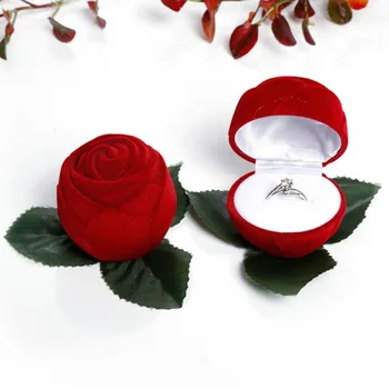 

Red Rose Ring Box Personalized Velvet Wedding Originality Gift Box Fashion Valentines Engagement Box Jewellery Packaging Box