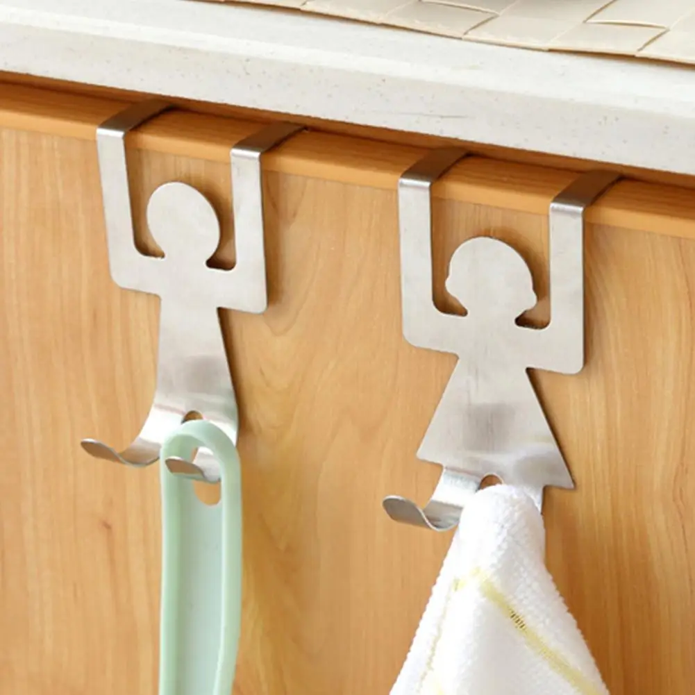 

2Pcs Stainless Steel Traceless Lovers Shaped Hanging Hook Kitchen Bathroom Tool