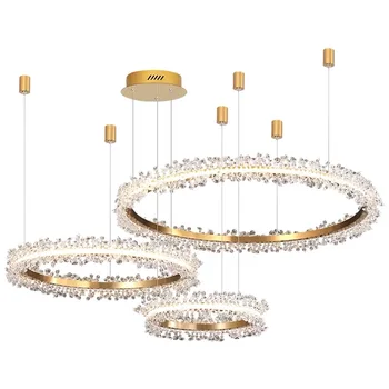 

Creative Gold Round Rings Combination Crystal LED Chandeliers Luxury Cristal Lamp for Living Room Bedroom Black Hanging Lamp AC