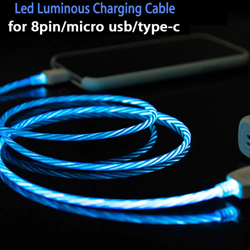 Светодиодная USB вспышка линия передачи данных mi cro кабели для IPhone x max 8 7 plus Xiaomi 9 Tipo C
