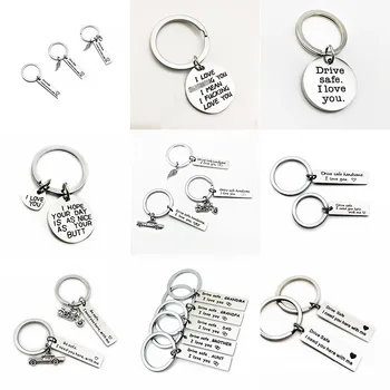 

DRIVE SAFE I NEED YOU HERE WITH ME Stainless Steel Keychain Rectangle Lettering Metal Card Keyring For Family Lover Jewelry Gift