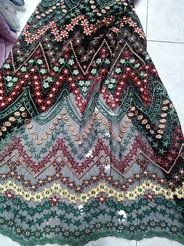 

Featured ethnic style multicolor line embroidery French mesh soft African lace fabric Nigeria lace evening dress skirt