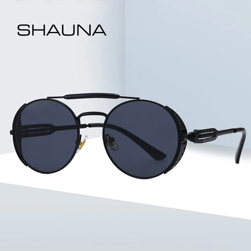 SHAUNA Retro Metal Punk Sunglasses Women Fashion Double Bridges Round Sun Glasses Men UV400 | Аксессуары для одежды