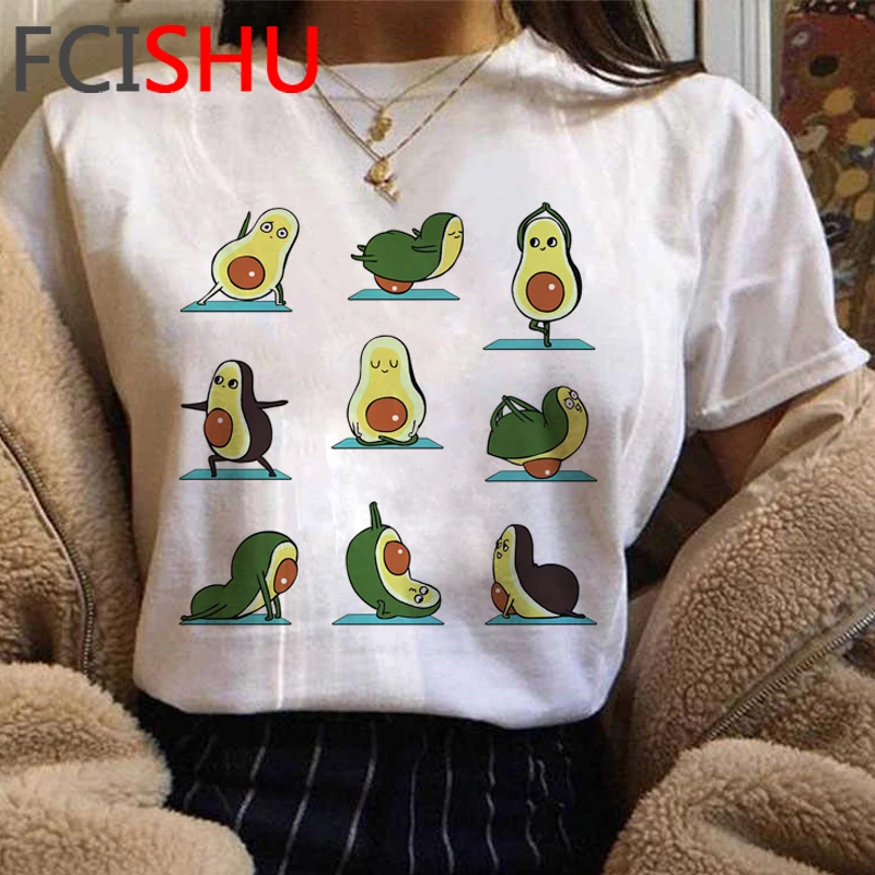 Kawaii Футболка с принтом авокадо Женская забавная мультяшная Милая футболка гранж