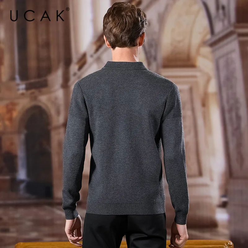 Promo UCAK Brand Sweatercoat Men 2020 New Arrival Fashion Spring Autumn Wool V-Neck Casual Solid Zipper Streetwear Sweaters Men U1044