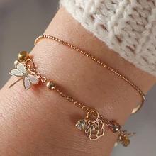 X Женская мода из сплава Новая Европейская и американская мода золотые полые любовь цветы шар животное бисером браслет ножной браслет