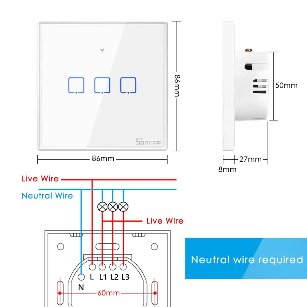 Настенный сенсорный выключатель Sonoff T2 T3 EU Wi Fi приложение eWelink 433 RF работает с Alexa