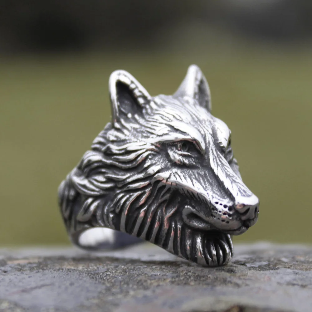 Винтажные властные кольца серебряного цвета 3D дикий волк байкерские для мужчин