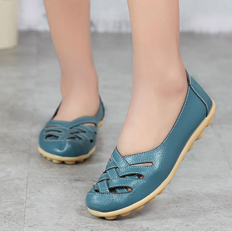 Women's Genuine Leather Flats Loafers Slip-On Shoes