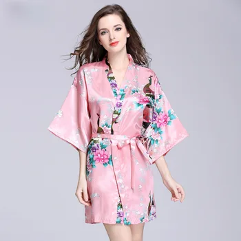 

Women Silk Satin Sleep Robe Kimono Robe Feminino Bath Robe Large Size Peignoir Femme Sexy Bathrobe nightgown sleepwear Female