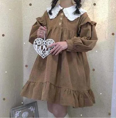 Japanese Girl Cute Ruffle Collar Puff Sleeve Student Dress Princess tea party sweet lolita dress vintage bowknot cute cosplay