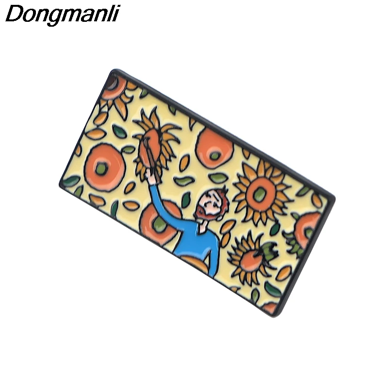 P4297 Dongmanli Мода Ван Гог искусство Подсолнух ювелирные изделия металлическая брошь куртка булавки рюкзак с нашивками сумка воротник нагрудные булавки