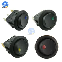 4 цвета, 12 В Светодиодный точечный светильник, автомобильный переключатель, Автоматическая лодка, Круглый, 3-контактный, Круглый, Кулисный, вкл/выкл, переключатель SPST, синий/желтый/красный/зеленый