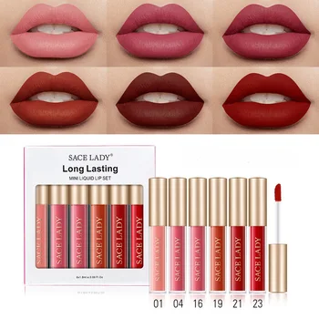 

SACE LADY 1Box/6Pcs Lip Gloss Waterproof Non-Stick Lipstick Long Lasting Lip Pigment Nutritious Velvet Lips Stick