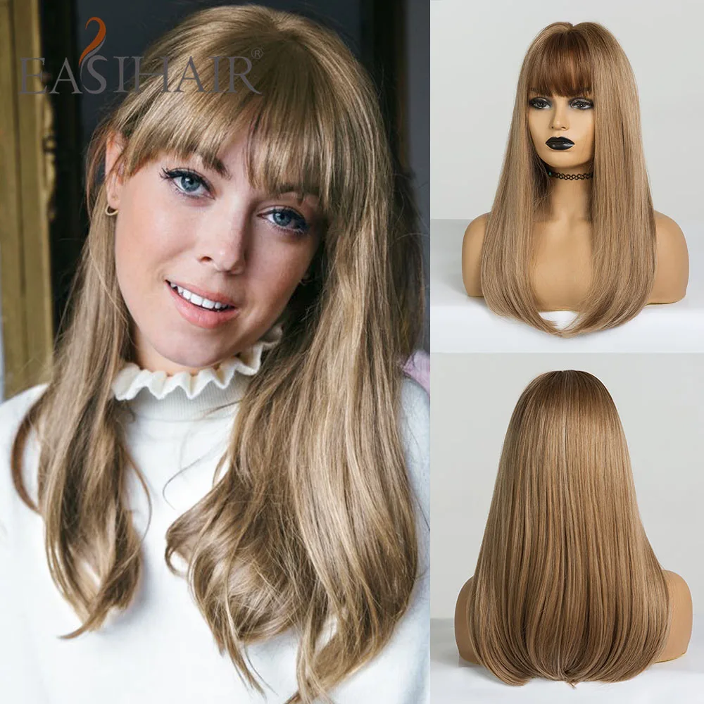 

EASIHAIR Long Straight Wigs With Bangs Synthetic Wigs For Black Woman High Density Natural Hair Heat Resistant Cosplay Wigs