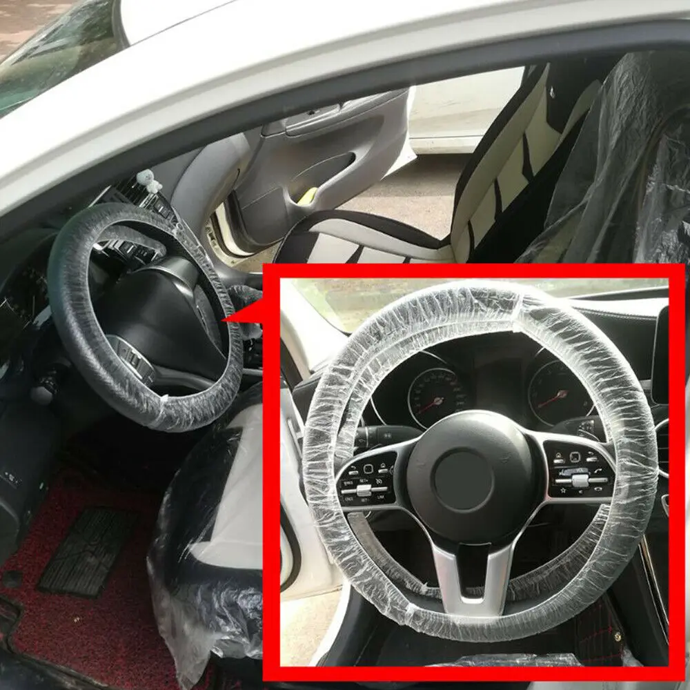 

100Pcs Universally Vehicle Car Disposable Plastic Steering Wheel Protector Cover Waterproof For Auto Interior Accessories