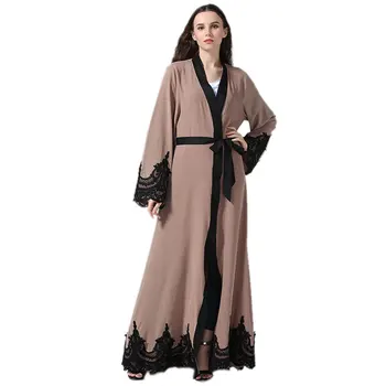 

Women sexy nightwear Long Robe Lace Long sleeve with belt Women's nightgown Robe femme