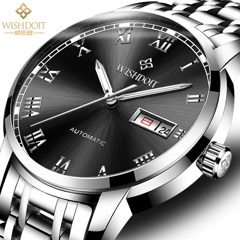 Часы WISHDOIT Мужские механические простые водонепроницаемые светящиеся
