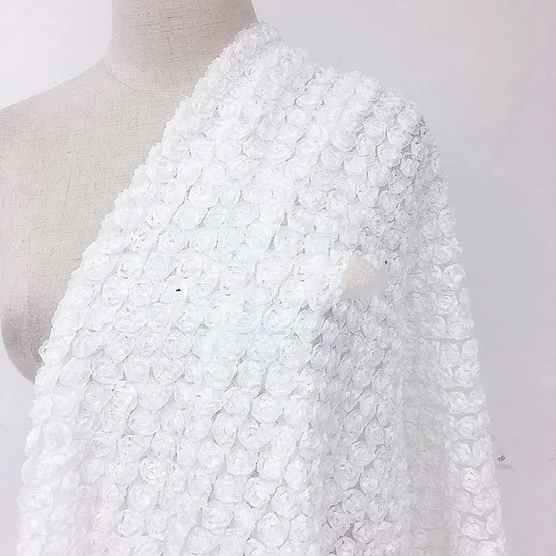 GLace 1 м/лот Выкл белая маленькая Роза цветок вышивка кружевной материал для свадьбы платье украшение ткань TX1345