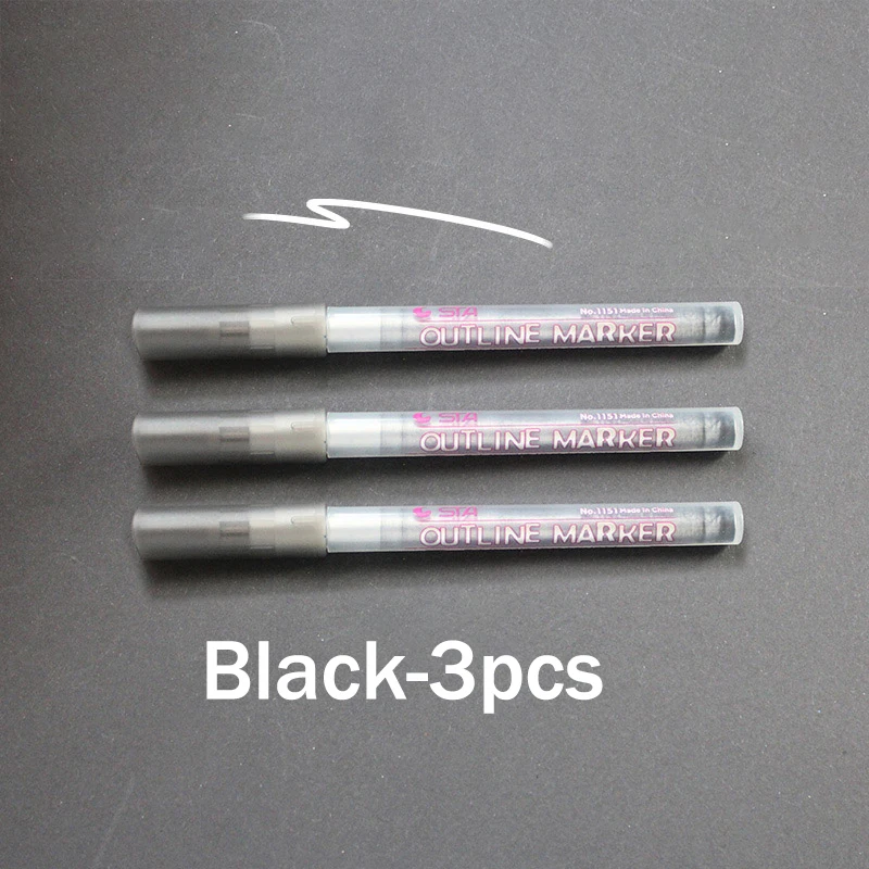 Black-3pcs STA 1151 6 цветов художественные маркеры красочные граффити ручной работы эскиз на спиртовой основе чернил контур маркеры Хайлайтер для манги - Цвет: Black-3pcs