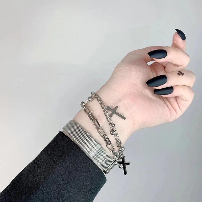 

Hip hop Sweet Heart-shaped Layered Bracelet Trend Street Shooting Accessories Punk Cool Female Disco Streetwear Party Jewelry