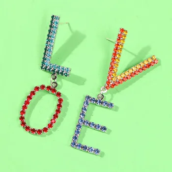 

Fashion Asymmetric LOVE Letter Earrings Temperament Simple Alloy Color Zircon Earrings For Female Creative Retro Ear Jewelry