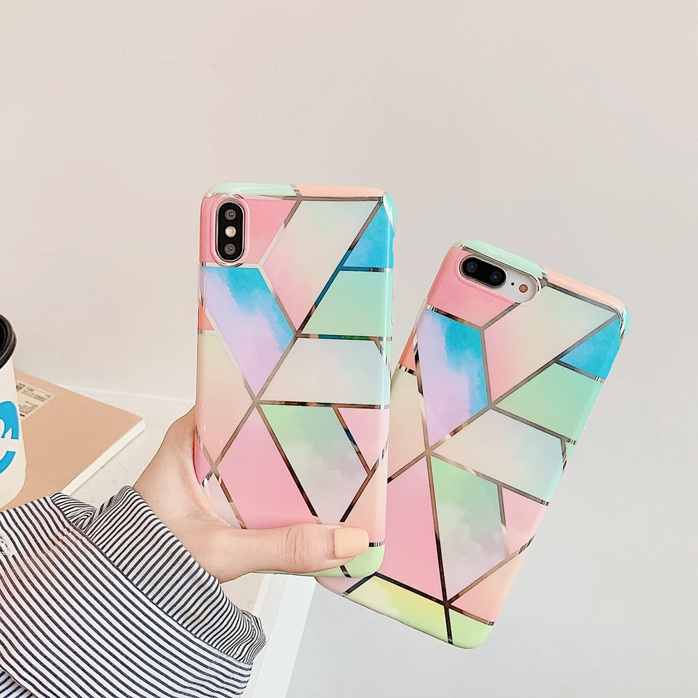 

for iPhone XS Case Plating Stitching Gradient Color Back Cover for Etui iPhone XS Max XR X Case for iPhone 8 7 6 6S Plus Case