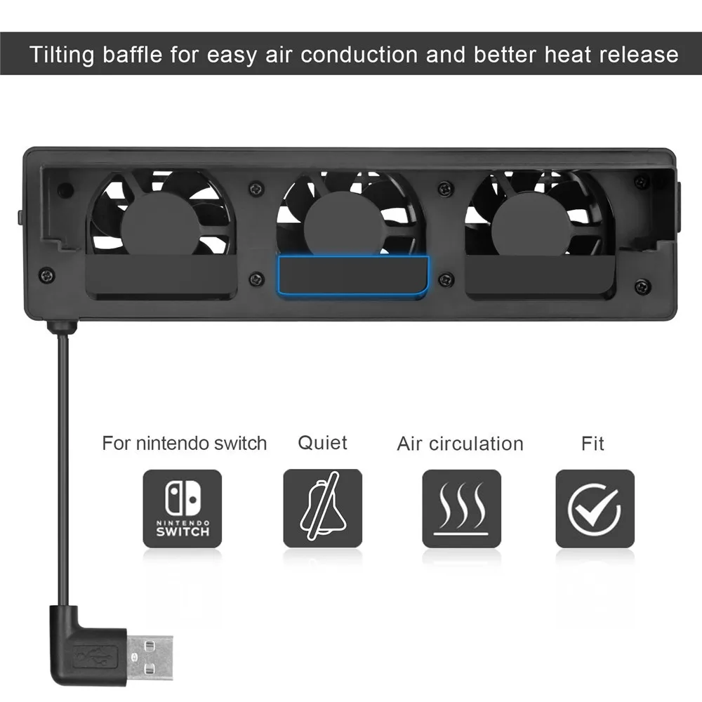 Adjustable Speed Temperature Control Station 3-Fan Dock Mount Console Cooler With Heat Exhaust Ventilation For Nintendo Switch cooling fan,gaming cooling fan