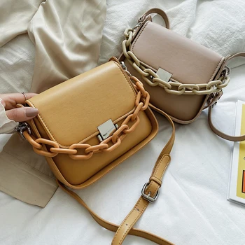 

Solid color Small Crossbody Bag 2020 Fashion PU Leather Women's Designer Handbag Chain Design Tote Shoulder Messenger Bag