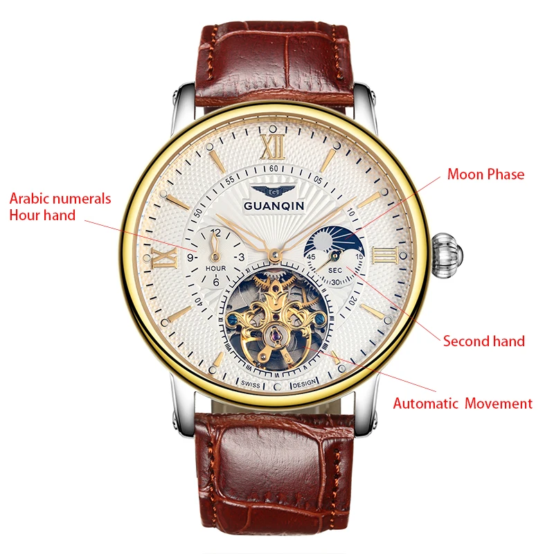 GUANQIN мужские часы Relogio Masculino AutomaticTourbillon механические часы лучший бренд класса люкс мужские наручные часы с золотым скелетом